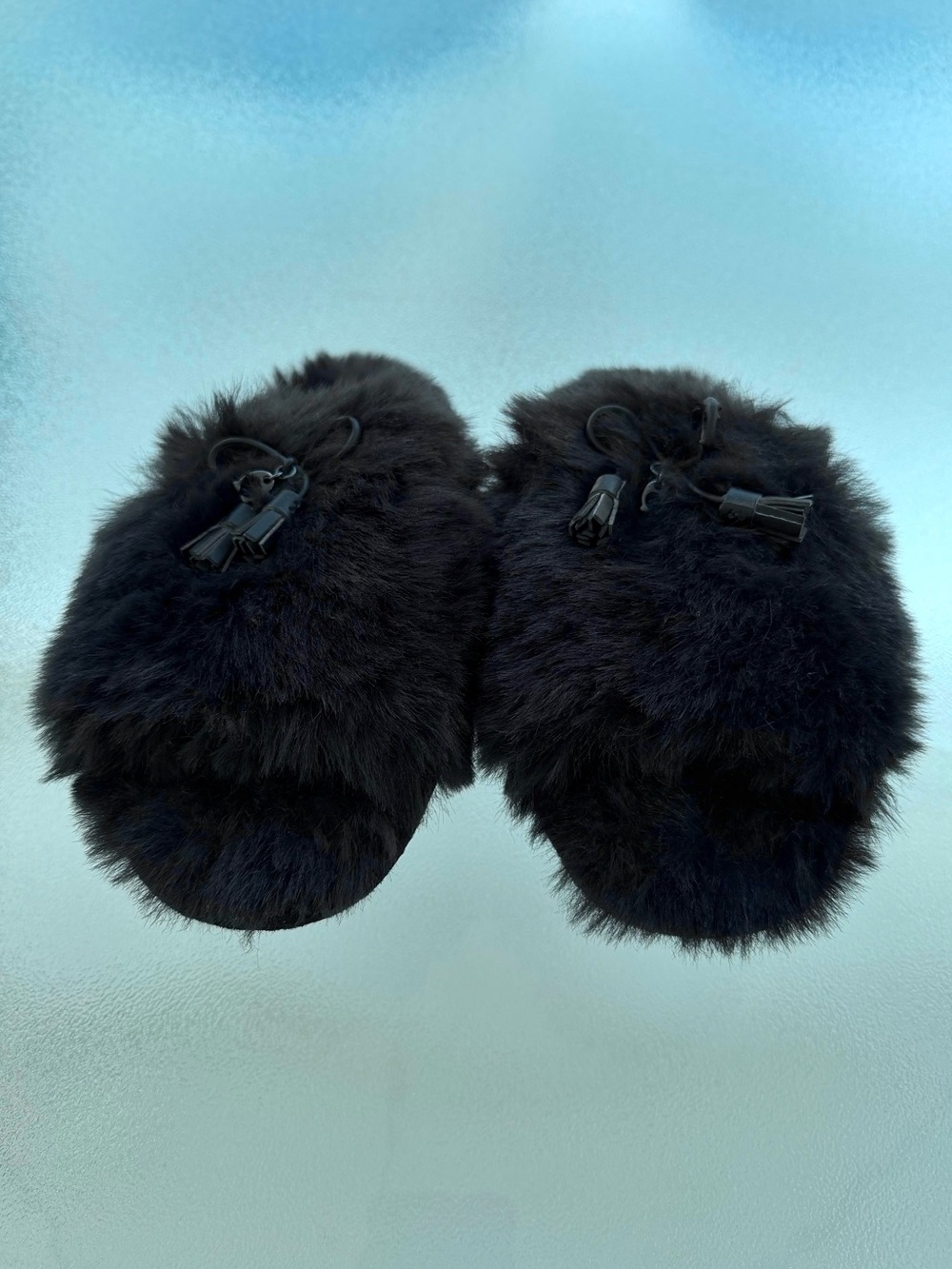 COACH Zoe Black Faux Fur Fuzzy Tassel Peep-Toe Slide Slippers ~ Women’s 7 - Picture 4 of 9